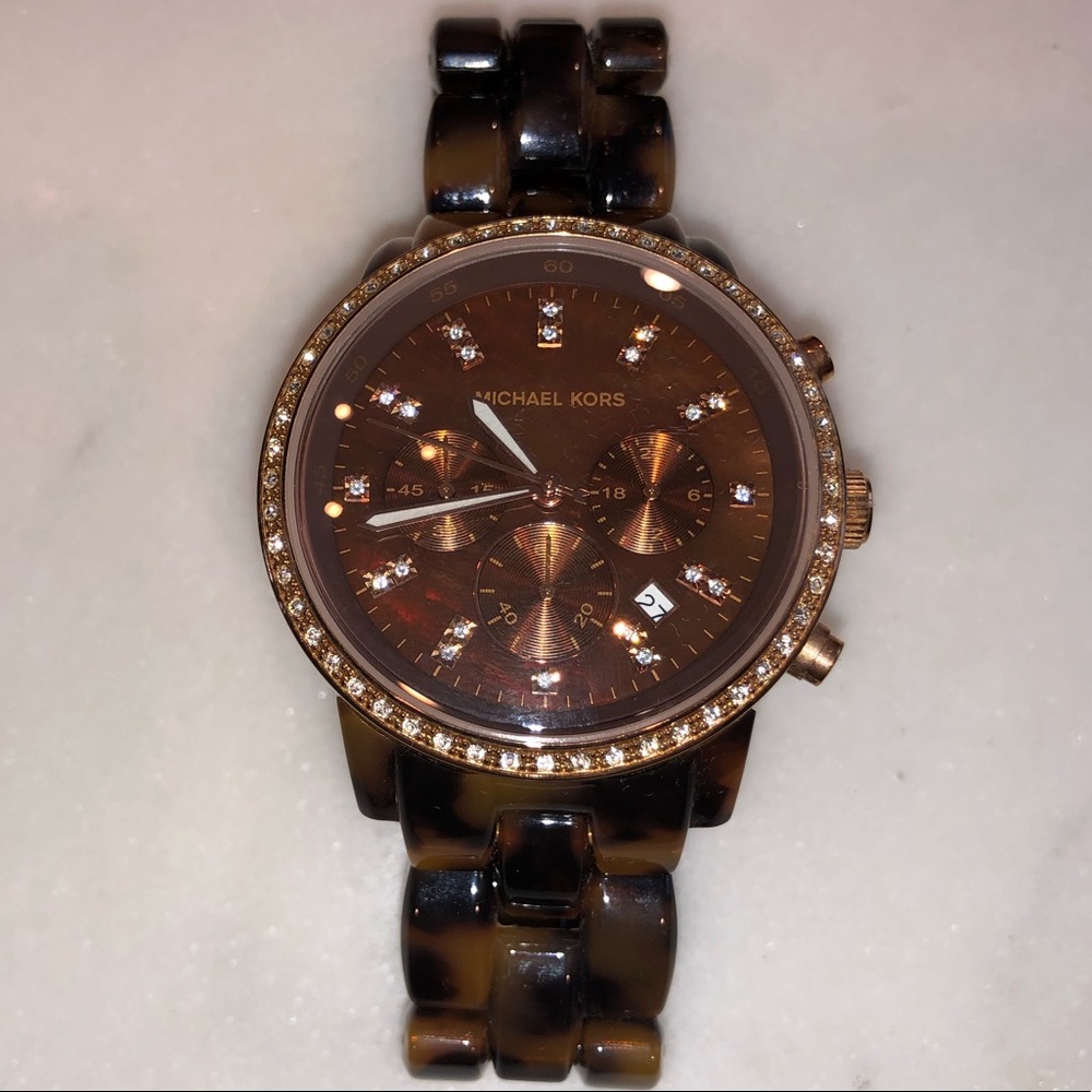 Tortoise Shell Michael Kors Watch With Rhinestone - image 2
